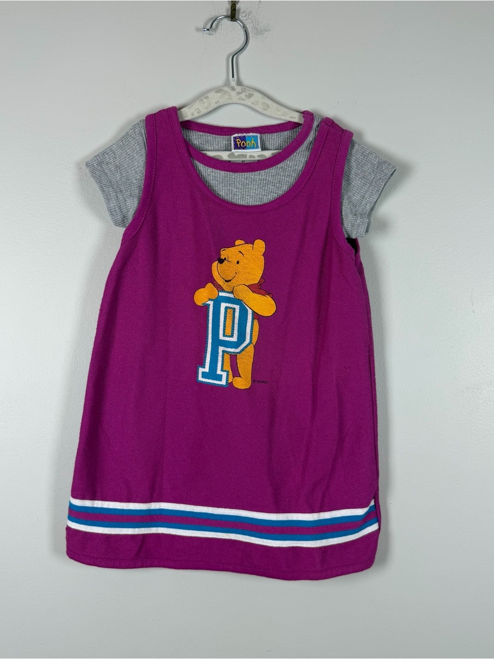 Vintage Disney Winnie the Pooh Purple Tank Dress Top Set P Monogram Y2K 90s 4T